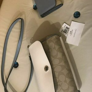 Coach bag blue tan cross body